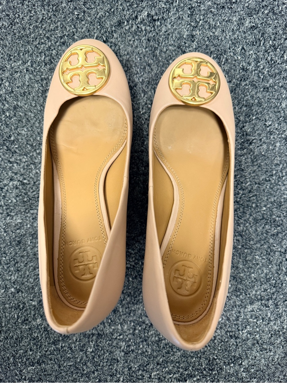 Tory Burch Blush Pink Logo Round-Toe Ballet Flats
